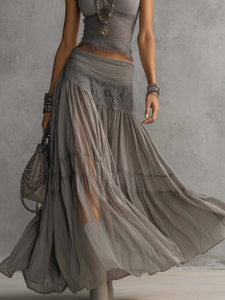 Olivia | conjunto encaje top gris plisado