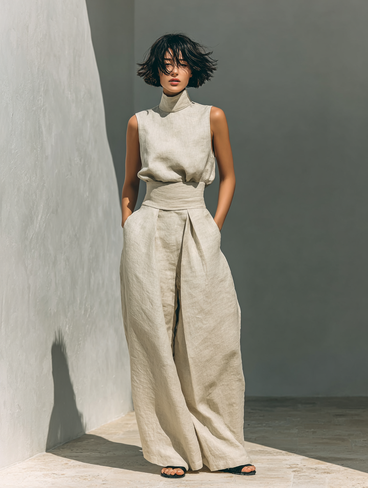 Marieta | Conjunto minimalista de blusa sin mangas y pantalón ancho
