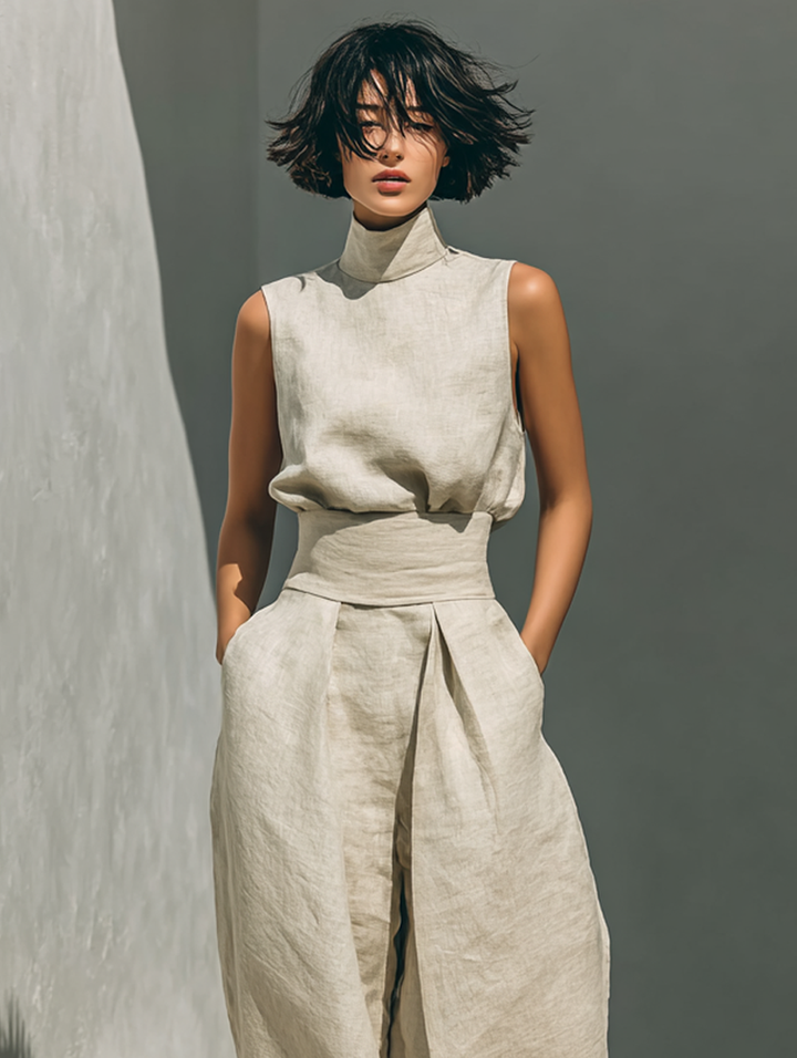 Marieta | Conjunto minimalista de blusa sin mangas y pantalón ancho
