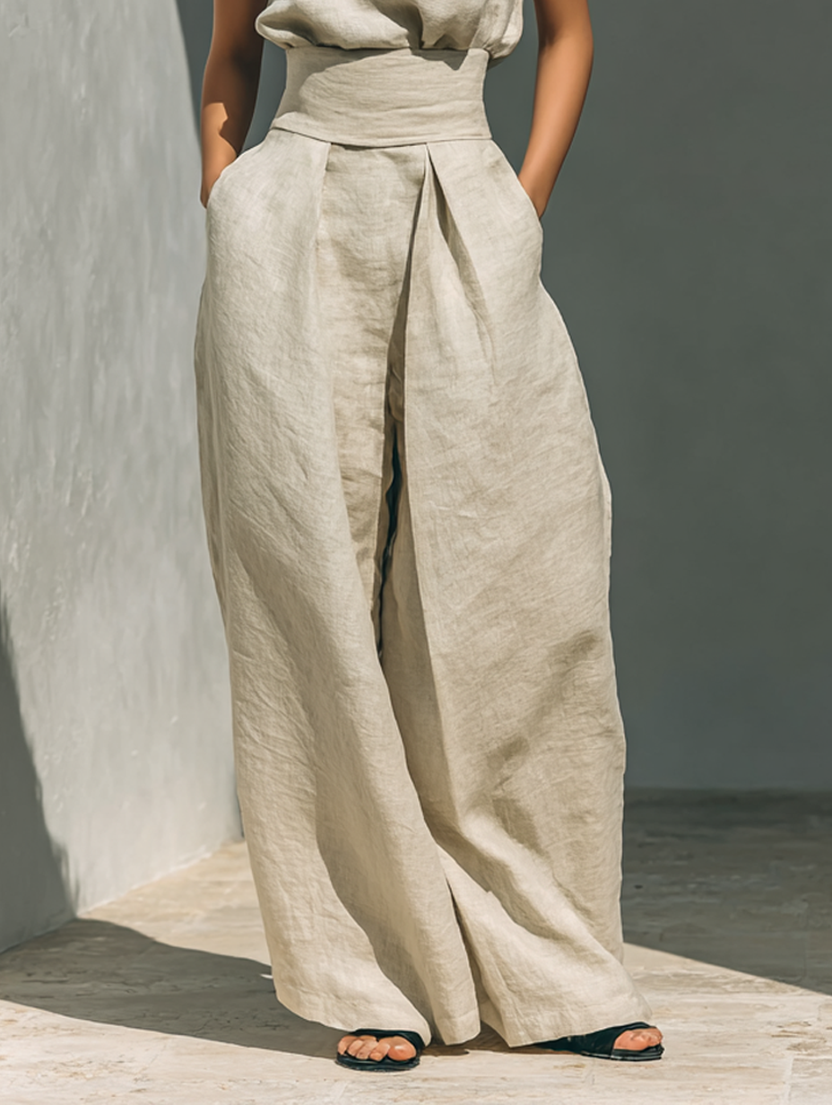 Marieta | Conjunto minimalista de blusa sin mangas y pantalón ancho