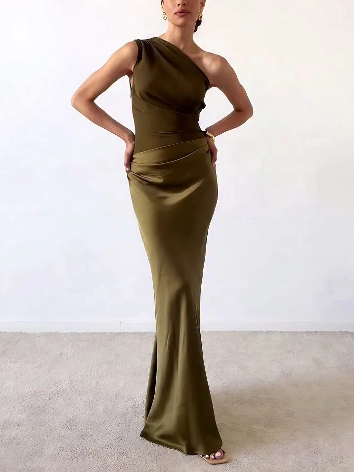 Laura | Vestido maxi de fiesta elegante con un hombro y pliegues