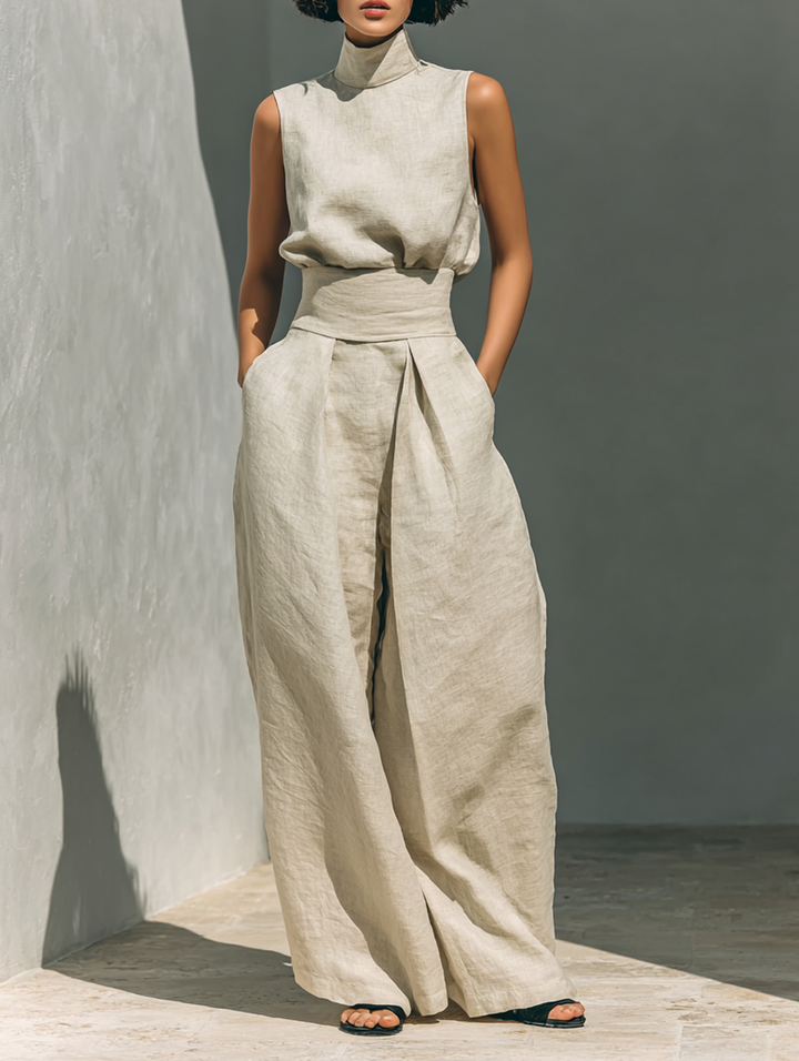 Marieta | Conjunto minimalista de blusa sin mangas y pantalón ancho