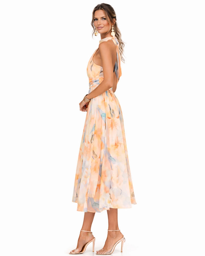 Aurora | Vestido con cuello halter y estampado acuarela