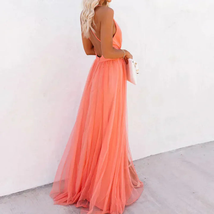 Coral - Vestido elegante sensual y ligero con escote marcado