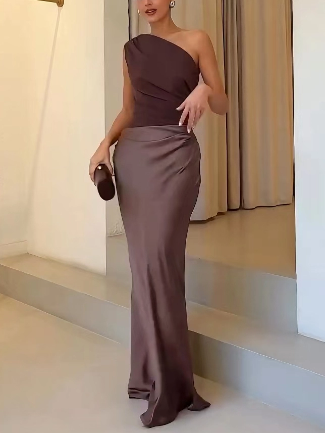 Laura | Vestido maxi de fiesta elegante con un hombro y pliegues