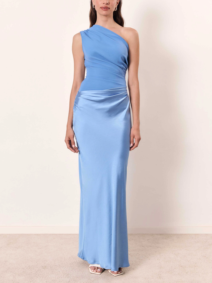 Laura | Vestido maxi de fiesta elegante con un hombro y pliegues