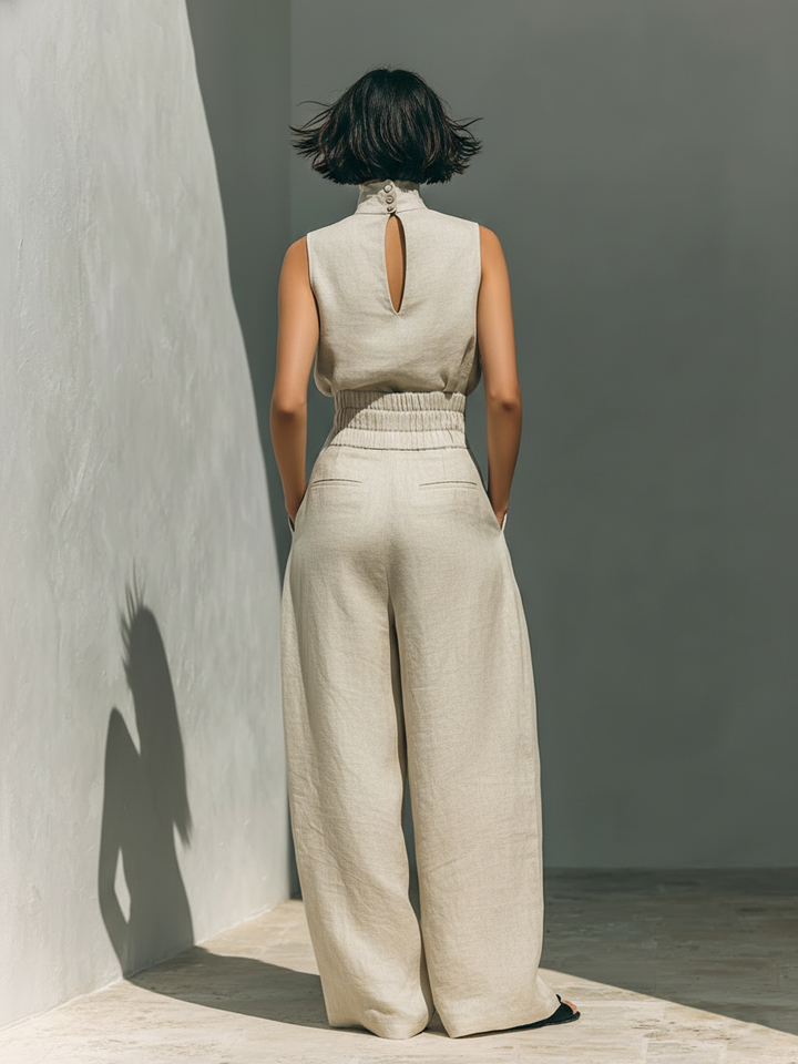 Marieta | Conjunto minimalista de blusa sin mangas y pantalón ancho