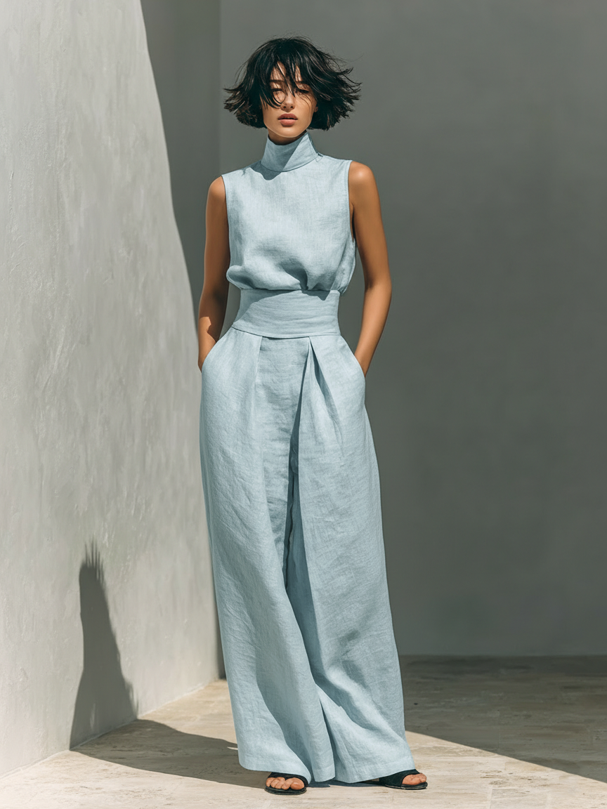 Marieta | Conjunto minimalista de blusa sin mangas y pantalón ancho