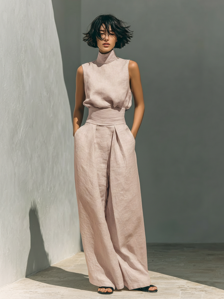 Marieta | Conjunto minimalista de blusa sin mangas y pantalón ancho