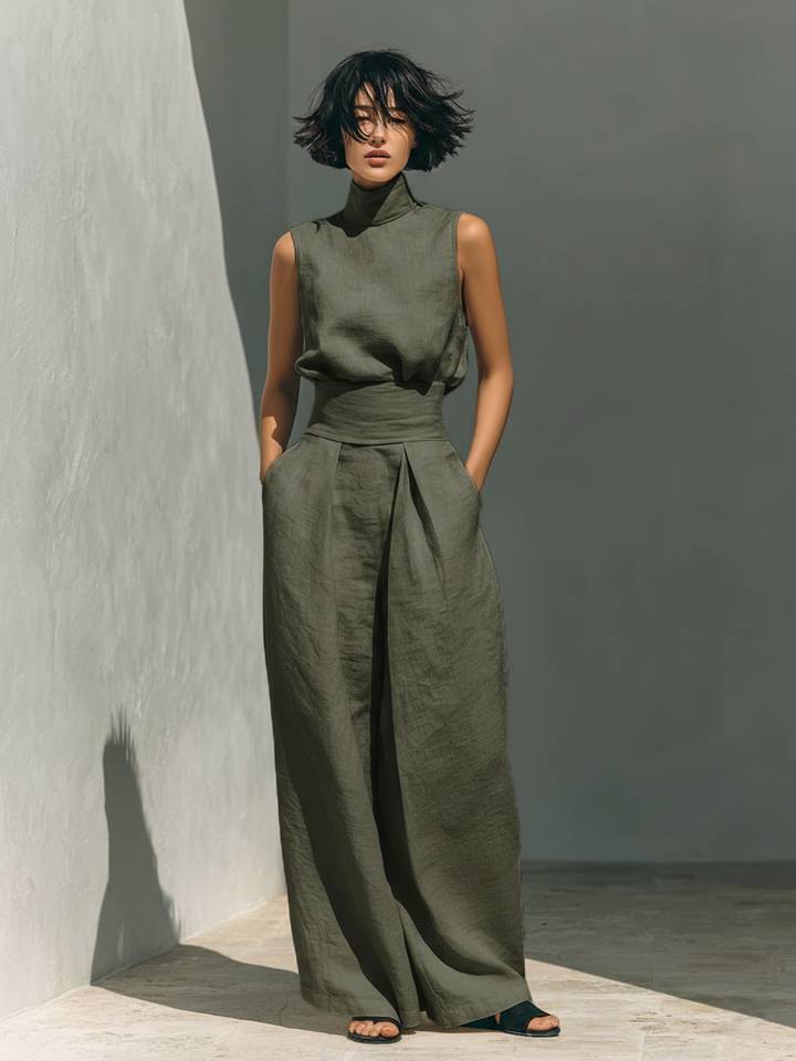 Marieta | Conjunto minimalista de blusa sin mangas y pantalón ancho