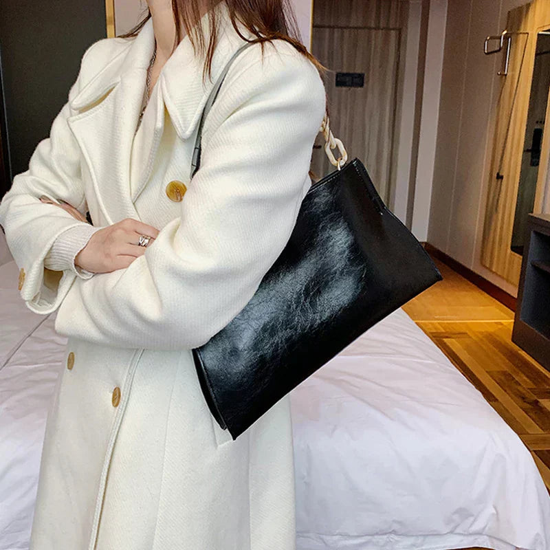 Elegante Bolsa de Hombro de Cuero Suave - Bolsa de Moda de Gran Capacidad