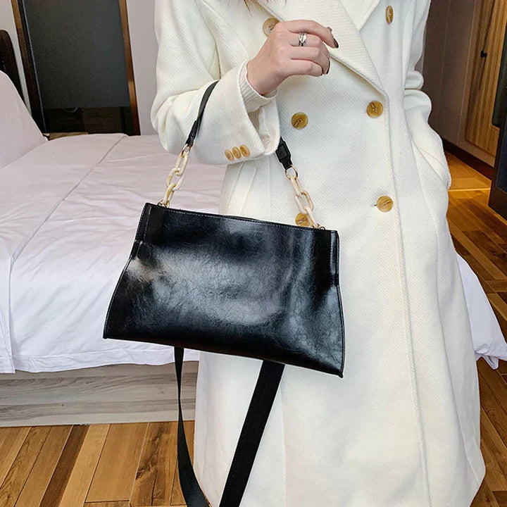 Elegante Bolsa de Hombro de Cuero Suave - Bolsa de Moda de Gran Capacidad